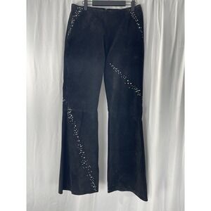 Vtg Wilsons Leather Maxima Black Suede Leather Rhinestone Flare Pants Size 10
